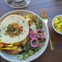 Breakfast Hash with a side of tofu scramble at The Vibe in Liverpool