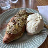 Pistachio croissant with vanilla ice cream  at The Vibe in Liverpool