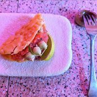 SPICED TOFU TACO
Spicy Tomato and Coriander, Avocado Mousse  at Pinchy's in Melbourne