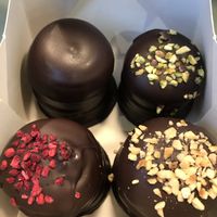 Classic, passion fruit, raspberry and mokka-caramel (105 kr)  at Glean - Torvehallerne in Copenhagen