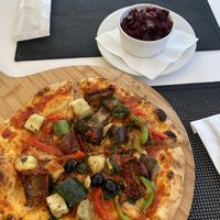 Roast veg pizza with cheese removed and beetroot salad   at Chelsea Coffee & Brunch in Faro