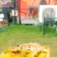 Samosa with chutneys (truck in background) at SalamTruck - Food Truck in Haifa