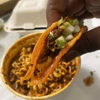Birria tacos and ramen  at Tacos Veganos in Phoenix