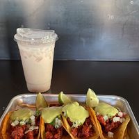 Horchata & al pastor tacos   at Tacos Veganos in Phoenix
