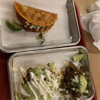 Quesabirria taco and carne asada taco  at Tacos Veganos in Phoenix