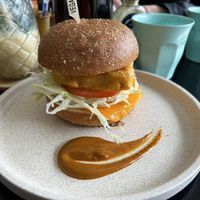 Vegan Fish Burger 👌🏻  at Swallow Coffee Traders in Rockdale