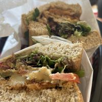 The Fun Guy (special: crispy oyster mushroom, herb aioli & salad  at Swallow Coffee Traders in Rockdale