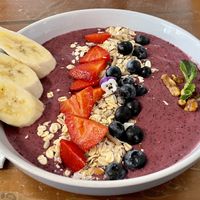The Little Poet’s açai bowl with walnuts, muesli and seasonal fruits (Feb 2023).   at The Little Poet in Hobart