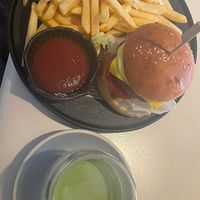 Vegan beef burger with fries !   at The Little Poet in Hobart