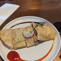 Vegan Taiwanese pancake with hash brown at The Little Poet in Hobart