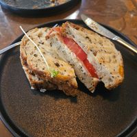 Ham and cheese toastie (added tomato) at The Little Poet in Hobart