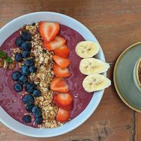 Acai bowl and cappuccino at The Little Poet in Hobart