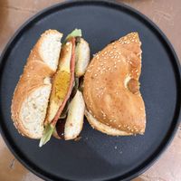 Egg and ham bagel  at The Little Poet in Hobart