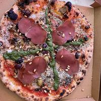 2 seasons pizza with vegan salami  at Mastino Pizza in Amsterdam