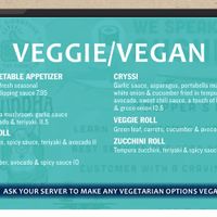 Veg menu  at Trapper's Sushi in Puyallup