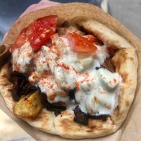 White & Classic - mushroom gyros, tzatziki, tomato, potato and more!  at Cookoomela Lab - Kalliga in Athens