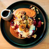 Vegan American Pancakes  at Om Burger in Bristol