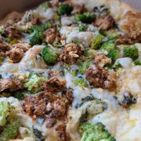 Vegan chicken, broccoli, garlic basil pesto at Two Boots - East Village in New York City