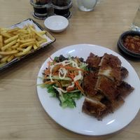 The side of beans came with the deep fried mock chicken. Fries ordered separately. at JC Vegetarian Restaurant in Phnom Penh