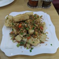 Fried tofu with garlic and chili at JC Vegetarian Restaurant in Phnom Penh