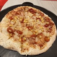 ‘Vegan pizza with pineapple’   at Telepizza in Portimao