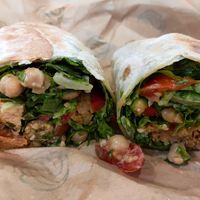 Vegan Caesar Wrap (romaine lettuce, kale, quinoa mushroom patty, chickpeas, cherry tomatoes, capsicum, croutons, vegan caesar dressing) at SaladStop in Jakarta