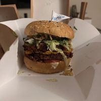 Huge double stack vegan burger   at Karibu in El Gouna