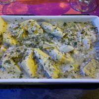 Alcachofas salteadas al ajillo (sautéed artichokes with garlic)  at Armonía Holiday Bar in Malaga