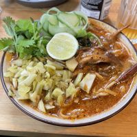 Khao-soi noodle laksa, oyster mushrooms.  at alter in East London