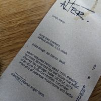 menu at alter in East London