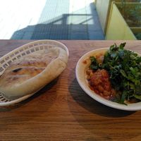 'Standard' Hummus Bowl, served with insanely good bread at Two Forks Hummus Shop in Malmo