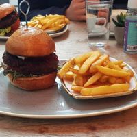 Mushroom, sweet potato and chickpea burger with beetroot relish at The Table Café in South East London