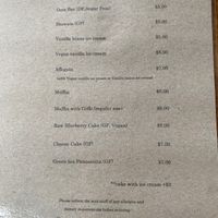 Dessert menu at Federal Doma Cafe in Federal