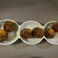 Sweet potato and black chanterelles croquettes   at La Carpeta Moderna in Vilanova I La Geltru