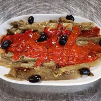 Veganized escalivada (grilled eggplants and red peppers) without anchovies   at La Carpeta Moderna in Vilanova I La Geltru