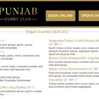 Vegan Curries Menu  at Punjab Curry Club in Wellington Point