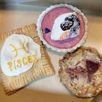 Blood orange Pisces poptart, hibiscus grapefruit tart, strawberry scone  at Just What I Kneaded in Los Angeles