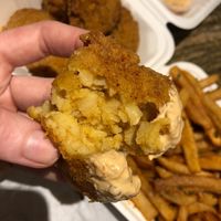 Mac n cheese balls with chipotle mayo(?) at Rollin Roots in San Diego
