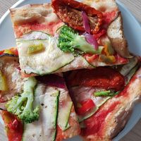 Vegan pizza (cut to fit in my container) at Pizzesco Sprint - Kazmairstraße in Munich