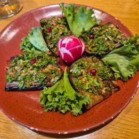 Eggplant with garlic at IVERIA in Munich