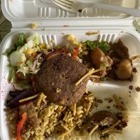 Remembered mid lunch to take a photo! Excuse my messy eating I was really getting into it😂 at Vegan Cottage in Bridgetown