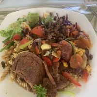 After the mince was added, Augustina checks to make sure you don’t have a soy allergy or unscientific aversion. Don’t skip it!  at Vegan Cottage in Bridgetown