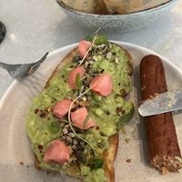 Avo toast with sausage and chips extra   at Brunchoteket in Gothenburg
