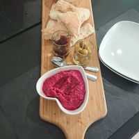 Olives, Houmous, Crisps at Green Island Bistro in Rhuddlan