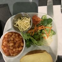 (Half of) jacket potato with beans and cheese  at Green Island Bistro in Rhuddlan