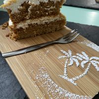 Vegan carrot cake  at Green Island Bistro in Rhuddlan