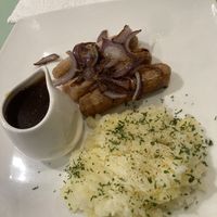 Sausage with potato mash and gravy   at Green Island Bistro in Rhuddlan