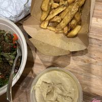 Curry fries and hummus  at Forever Coffee NYC in New York City