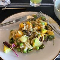 The risotto/butternut squash salad, which is the Seasonal Weekly Farmer’s Market Entree    at Glasspar in Dana Point