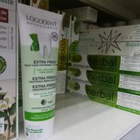 A lot of vegan toothpastes to chose from. at Oon Organic and Natural Centre in Penang